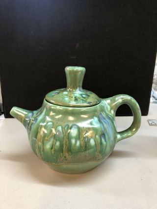 Vintage Mid Century Modern Monterey Jade Tea Pot Green W/ Blue
