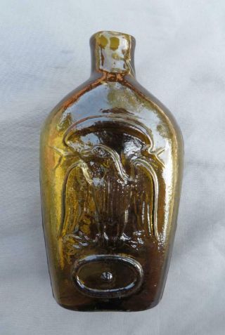 Antique Bottle,  Historical Flask,  Eagle - Eagle,  Pontil Mark,  Half - Pint,  Miny