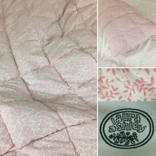 Vintage Laura Ashley Comforter 47 X 66 Pink Down Featherbed Quilt Blanket Floral