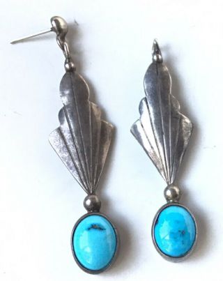 Vintage Earrings Sterling Silver/turquoise Dangle Missing The Post On One