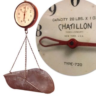 Vintage Chatillon Dial Face Hanging Scale Type 720 20 Pound X 1 Oz 1940s