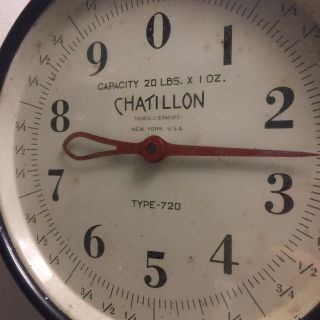 VINTAGE CHATILLON DIAL FACE HANGING SCALE Type 720 20 POUND x 1 Oz 1940s 2