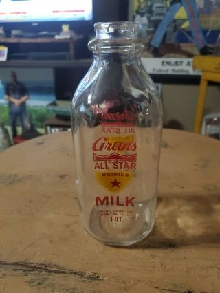 Vintage Quart Milk Bottle Greens All Star Farms Dairy York Pa