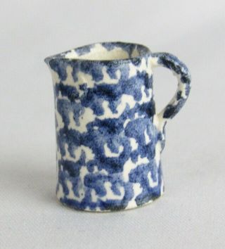 Cnc Artist Carolyn Nygren Curran 1:12 Vintage Pottery Blue Spongeware Pitcher