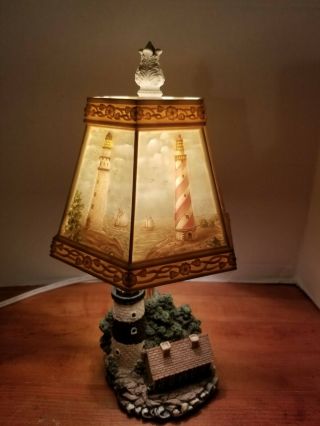 Vintage 3d Lighthouse Accent Lamp Reverse Painted Plastic Lampshade