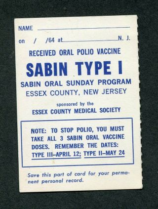 Vintage Item Received Polio Vaccine Ticket Stub 429104