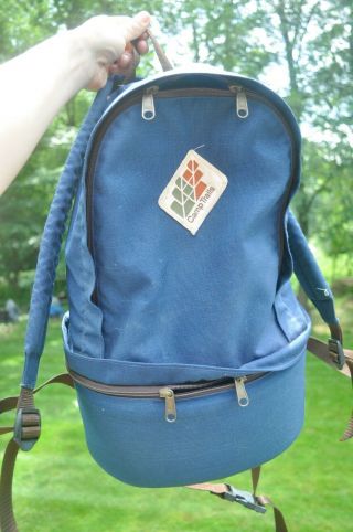Vintage Camp Trails Camera Bag Backpack 80s Preppy Navy Blue
