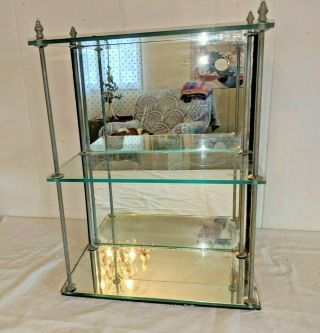 Vtg Antique Art Deco Mcm Glass Mirrored Back Bathroom Display Shelf Shelves