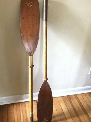 Vintage Nautisport Wooden & Brass Kayak Paddle Oar 2 Piece,  84” Total Length
