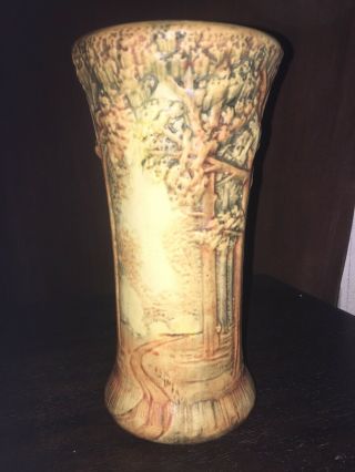 Antique Weller Art Pottery Vase Forest Woodcraft Tree Scenic 10 1/2 Tall