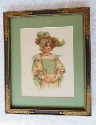 Vintage Art Print,  Frances Brundage,  Framed,  Lady With A Green Plume