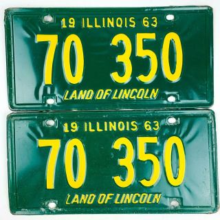 Illinois 1963 Vintage License Plate Pair Classic Car Set Cruise Night Man Cave