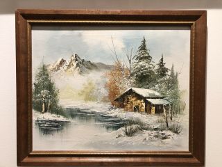 Vintage Framed Oil Painting On Canvas Signed Eldon.  Winter Landscape