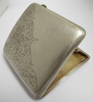 Heavy Decorative Engraved English Antique 1917 Solid Silver Cigarette Case