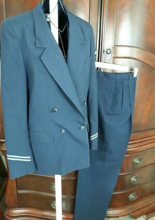 Vintage United Airlines Stewardess Flight Attendant Suit Jacket Pant Set Usa 12t