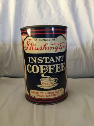 Vintage G.  Washington Instant Coffee Tin Cans W/ Lid 16 Oz Blue Color