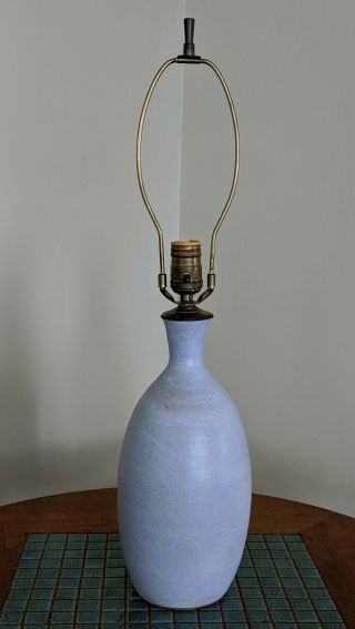 Vtg.  1950s Robert L.  Morgan Sky Blue Studio Pottery Lamp,  NH Mid Century Modern 3