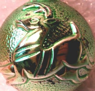 Vintage Green Plastic Ornate Ball Christmas Ornament 3 " Bradford Reindeer Bells