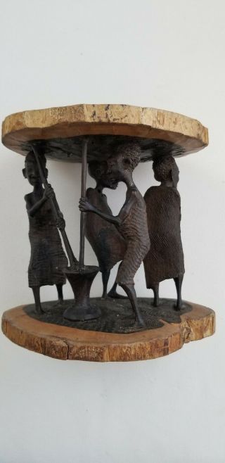 Large Antique Carved Ebony Wood African Figural Men Sculpture