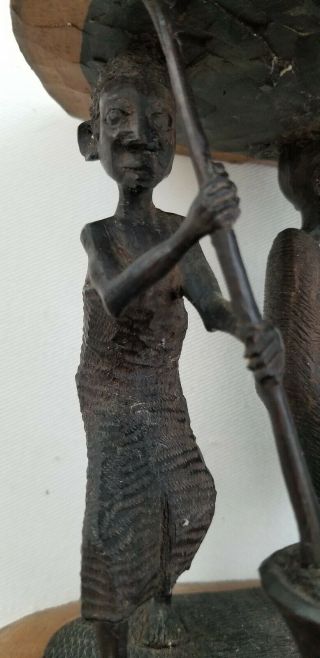 large antique carved ebony wood African figural men sculpture 2