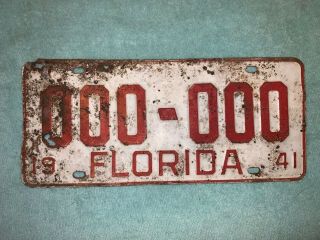 1941 Rare Wwii Florida Sample License Plate Car Auto Tag Usa Us Automobile War