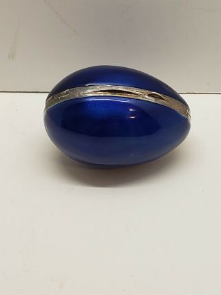 Vintage Italian Sterling Silver And Blue Enamel Egg Trinket Box Biogiotterie