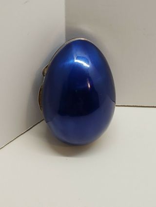 vintage Italian Sterling Silver and Blue Enamel Egg Trinket Box Biogiotterie 2