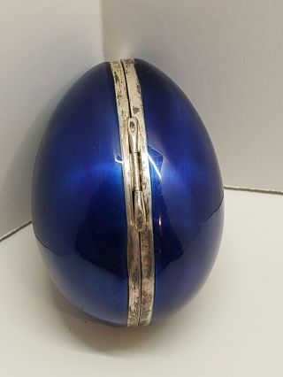 vintage Italian Sterling Silver and Blue Enamel Egg Trinket Box Biogiotterie 3