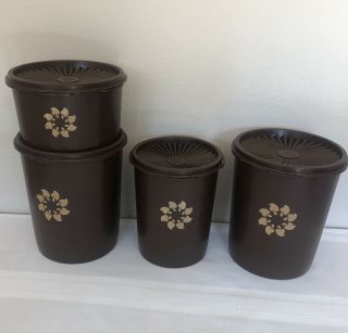 Vintage Tupperware Servalier Canisters Set Of 4 With Lids - Brown
