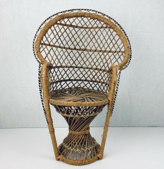 Vintage Wicker Rattan Peacock Chair For Dolls Plants Small 16 " Boho Home Decor