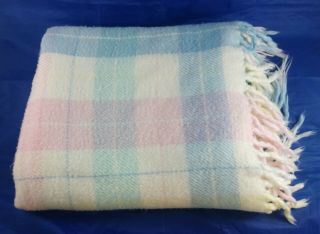 Vintage Pastel Plaid Baby Blanket With Fringe 40x45 Unisex Acrylic Soft