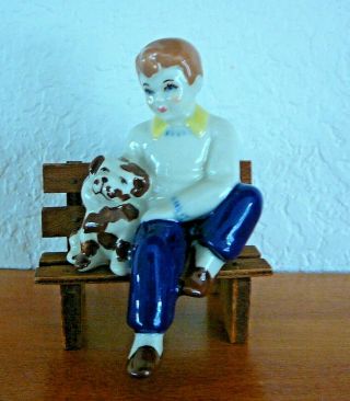 Vintage Ceramic Arts Studio Shelf Sitter Boy With Dog