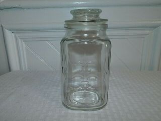 Vintage Anchor Hocking Fleur De Lis Clear Glass Apothecary Jar Canister