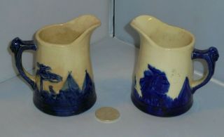 2) Antique Old Sleepy Eye Pitchers Native American Pottery Ships