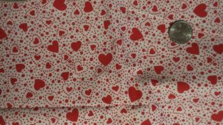 Vintage Cotton Fabric Red Hearts & Dots On White 35 " /44 " Wide