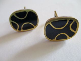 Vintage Mid Century Modernist Brass And Glass Or Enamel? Cuff Links 