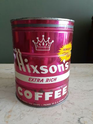 VINTAGE Hixson ' s Coffee Tin Can TWO Pound & Lid EMPTY Hixon & Co.  Chicago 3