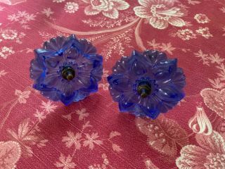 Set Pair 2 Vintage Blue Cobalt Glass Flower Curtain Drapery Tiebacks Hardware