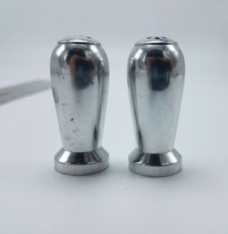 Vintage Mid Century Atomic Chrome Metal Miniature Salt & Pepper Shakers 1 1/2 " T