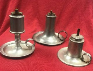 3 Small Antique American Pewter Whale Oil Lamps C.  1800 