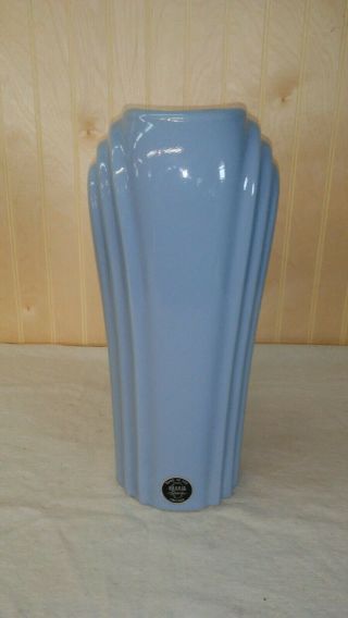 Vtg Blue 14 1/2 " Harris Potteries Vase Art Deco Chicago Mid Century Mod Pottery