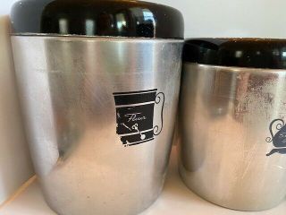 Vintage West Bend 4 Piece Kitchen Canister Set Silver & Black Flour Sugar Coffee 2