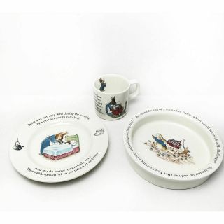Vintage Wedgwood Peter Rabbit 3 - Pc Nursery Dish Set Children ' s Beatrix Potter 2