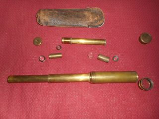Vintage Antique Brass Telescope Spy Glass With Leather Case