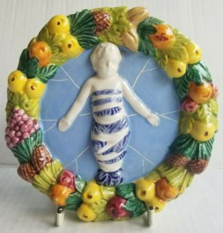 Vtg Italian Majolica Art Potter Della Robbia Infant Christ Child Pottery Plaque