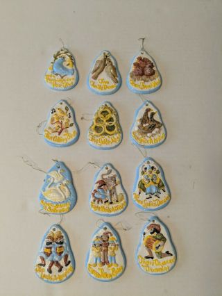 Vintage 1978 Ceramic Hand Painted 12 Days Of Christmas Ornaments