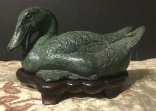 Antique Japanese Cast Bronze Oshidori (mandarin Duck) Okimono Sculpture