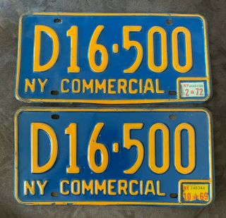 Pair Vintage 1960’s York State Blue&yellow License Plates Commercial D16 - 500