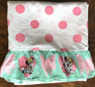 Vintage Wamsutta Minnie Mouse Twin Flat Sheet Polka - Dots Ruffle Pink Walt Disney