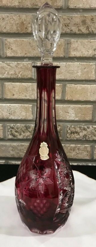 Imperlux Hand Cut Lead Crystal Ruby Red Decanter Made Germany 15”